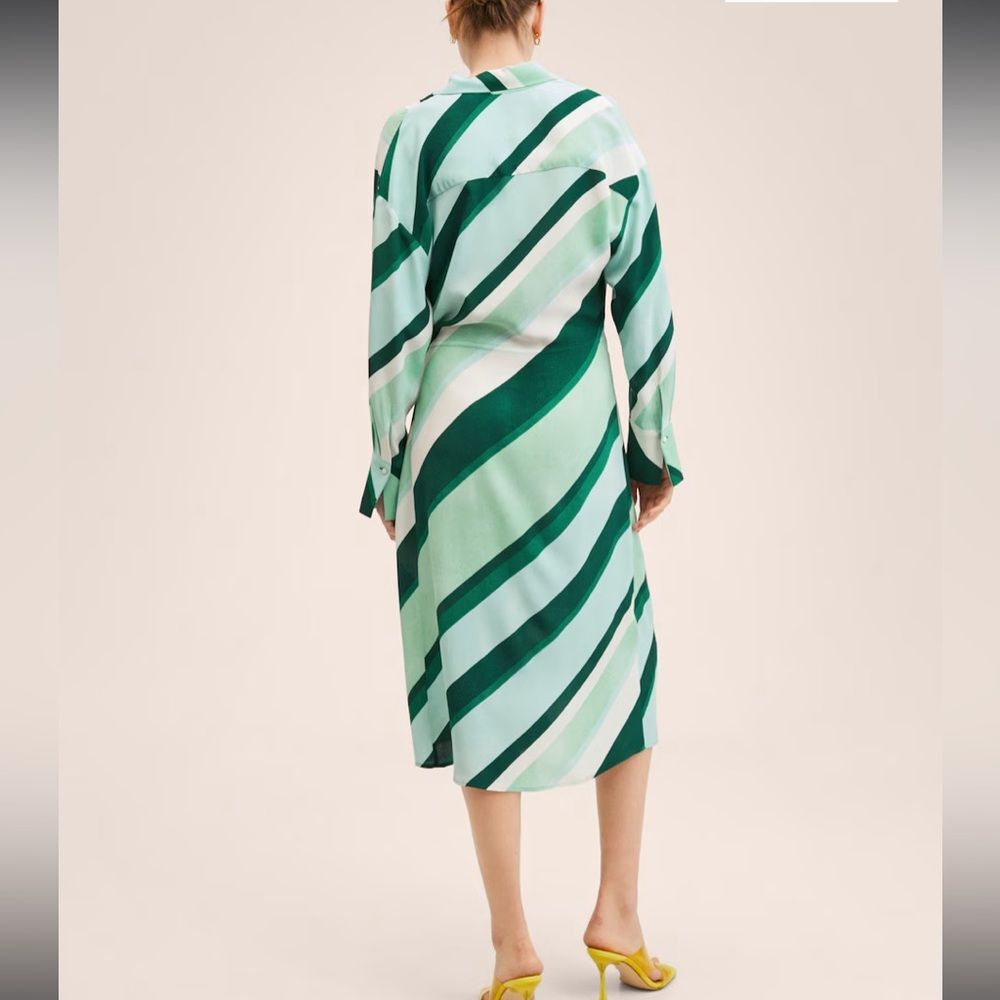 FRESH & EFFORTLESS | Mango Green Striped Print Dress - NWT Size Medium - Picture 10 of 14